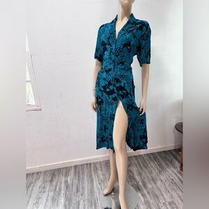 Vintage CAROLYN Elegant Blue and Black Midi Dress
